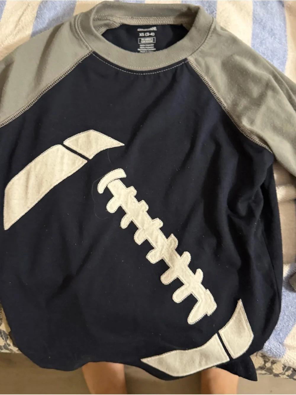 Gymboree Size 3-4 Football Appliqué Raglan Sweatshirt - Navy & Olive